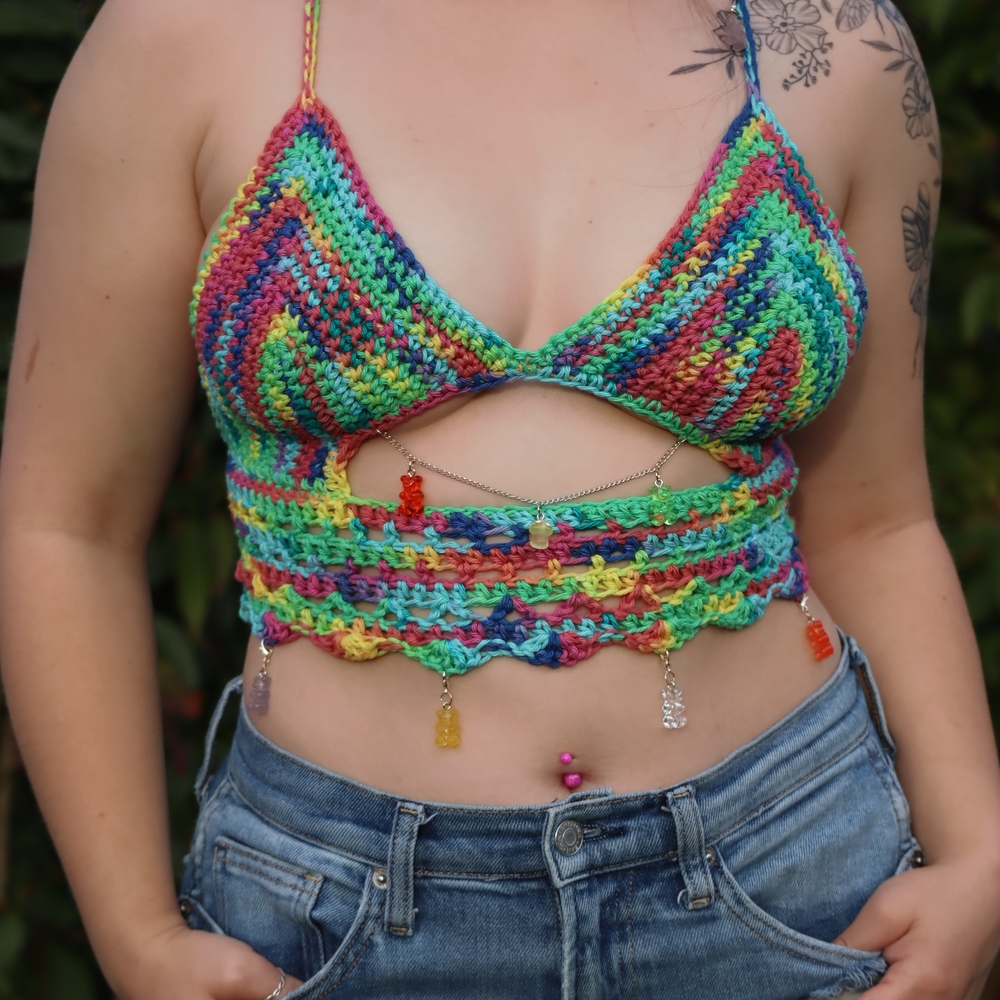 One Of a Kind Custom Handmade Multicolor Crochet Crop Top
